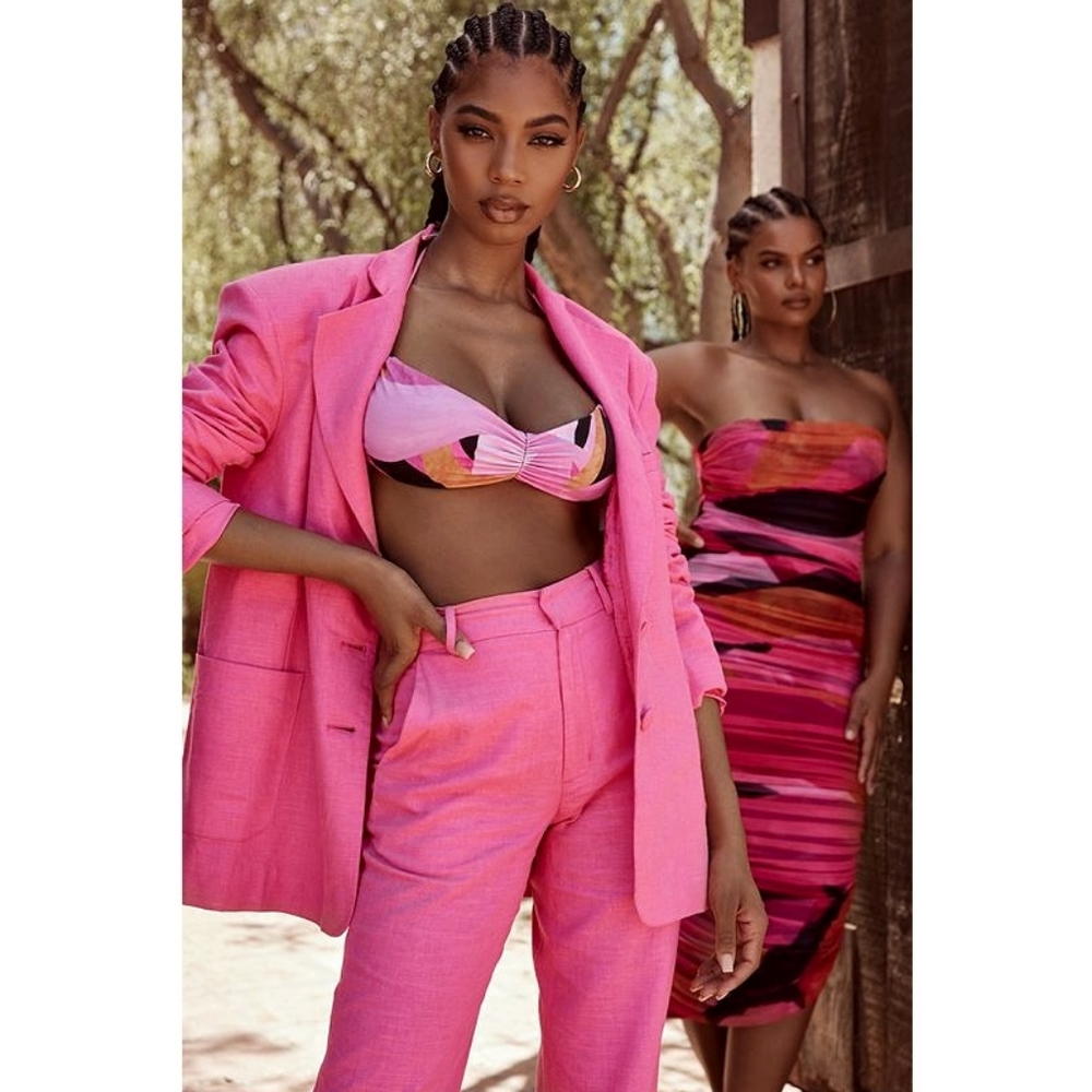 House of CB Domina Barbiecore Pink Oversized Linen Blazer Pants Set